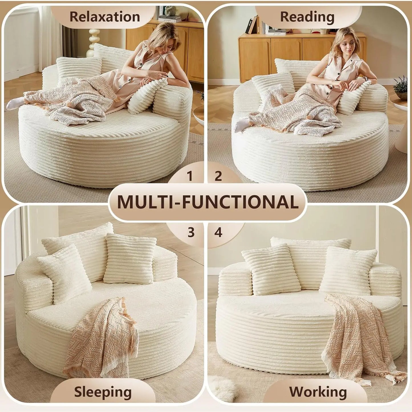 Round Upholstered Corduroy Lounge Chair For Indoor Use