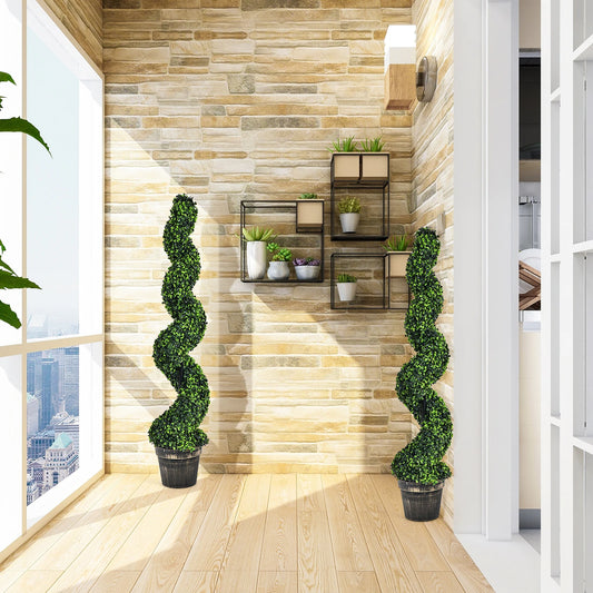 2 Pack 4FT Artificial Spiral Boxwood Topiary Tree Indoor Outdoor Decor