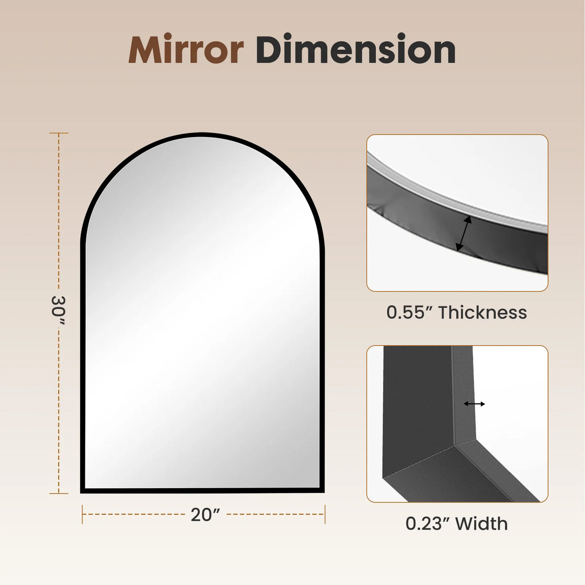 JHK 26"x38" Arched Metal Framed Bathroom Mirrors for Wall  Hanging Mirror Glass Mirror Modern Wall Decor For Bedroom Entryway