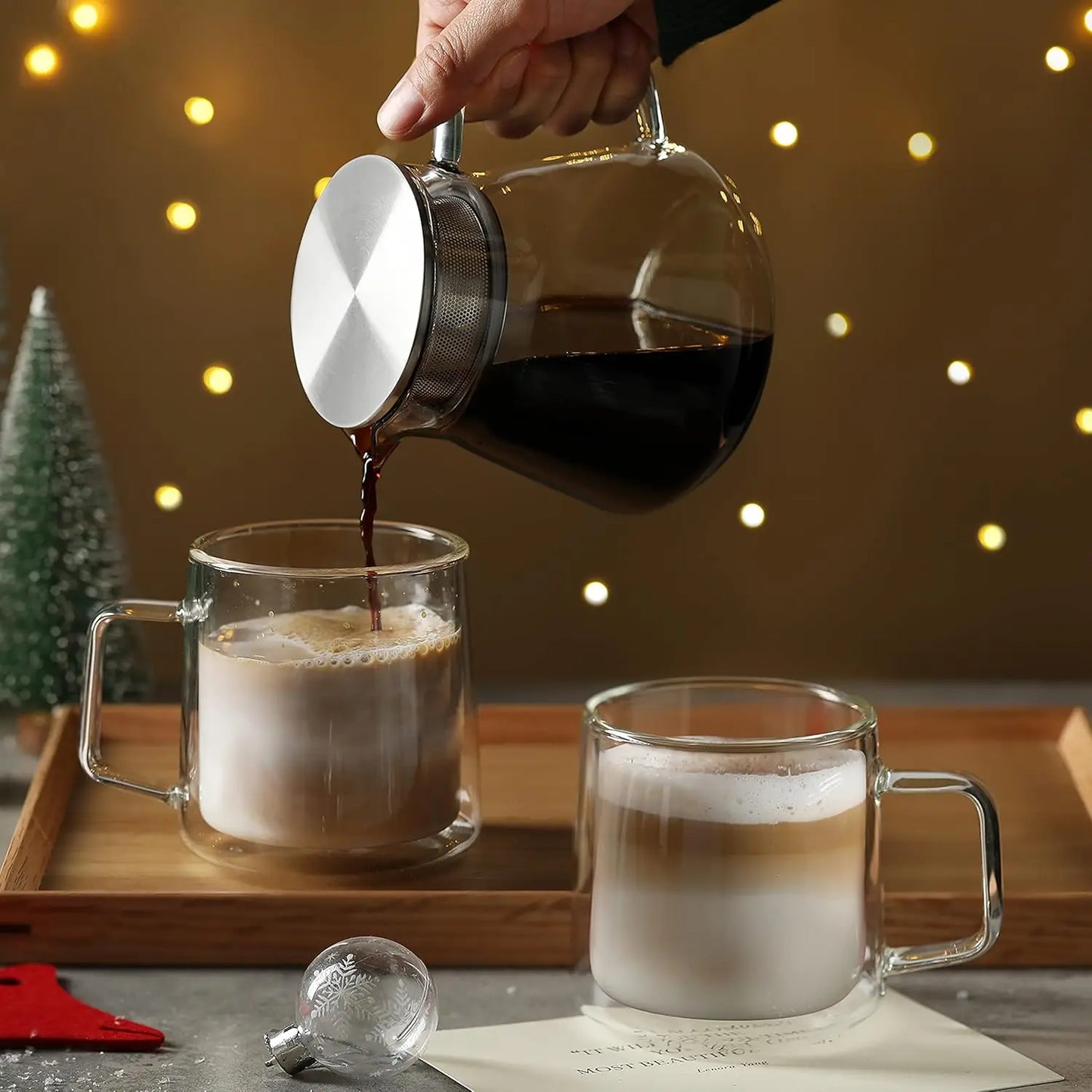 Double Wall Glass Coffee Mugs With Handle Set Of 4
