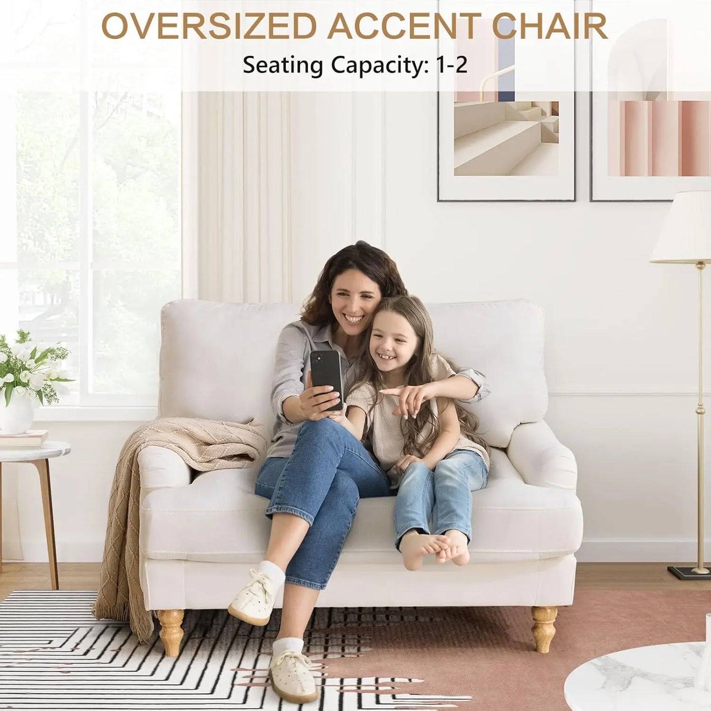 Oversized Upholstered Accent Chair With Wood Legs For Living Room