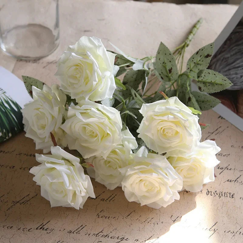 Artificial Rose Bouquet Nine Heads For Wedding And Home Decor