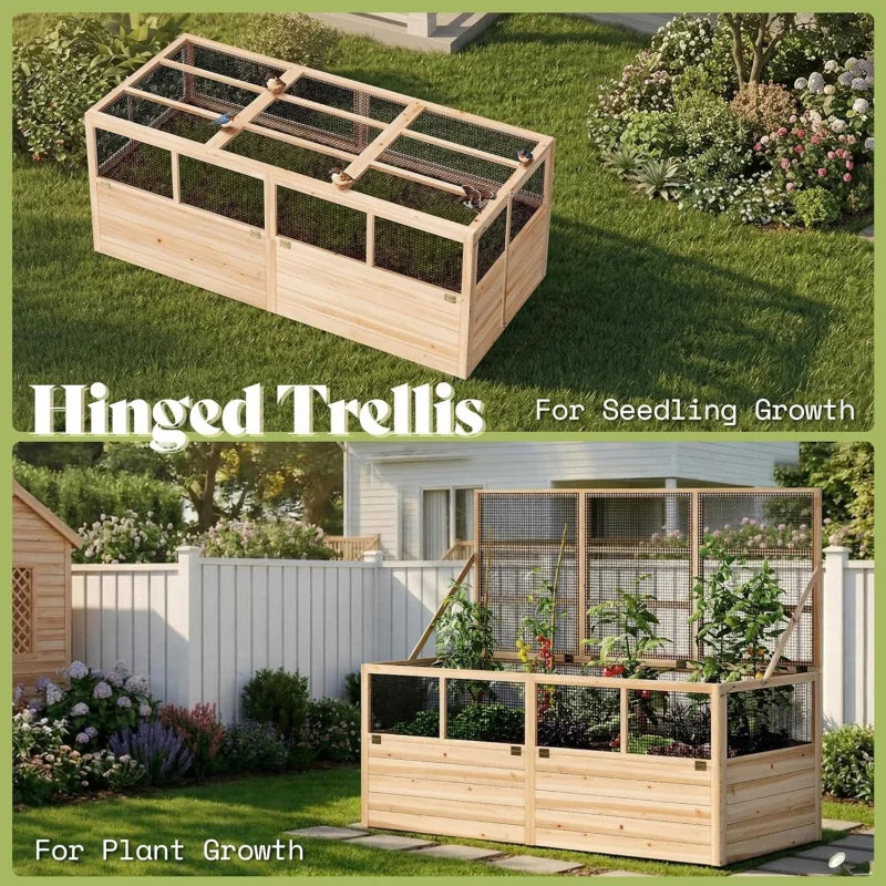 Raised Garden Bed With Hinged Fencing And Trellis Set