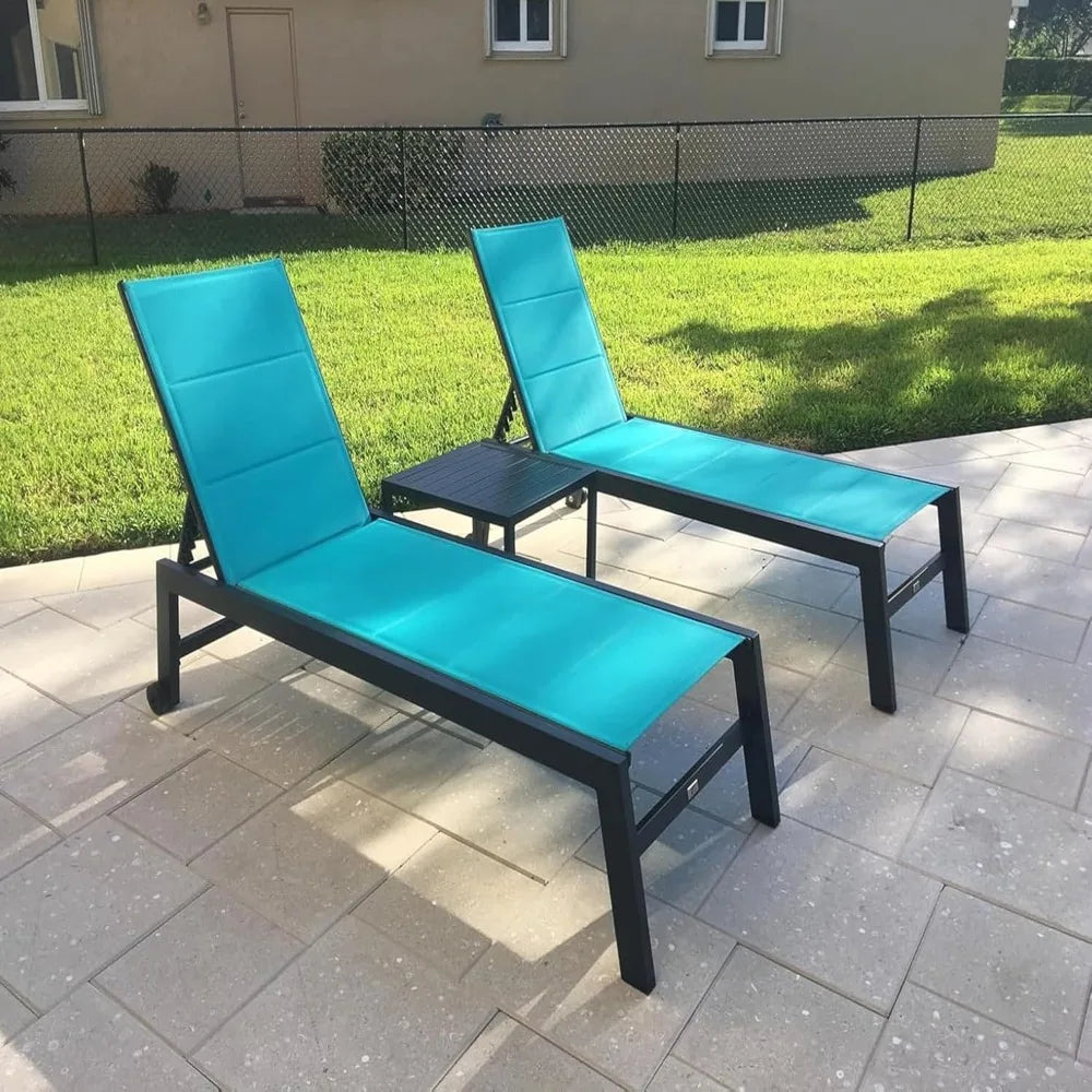 Outdoor Chaise Lounge Set of 2 Aluminum Patio Lounge Chair with Wheels and Side Table Pool Chaise Lounge Chair for, Customized