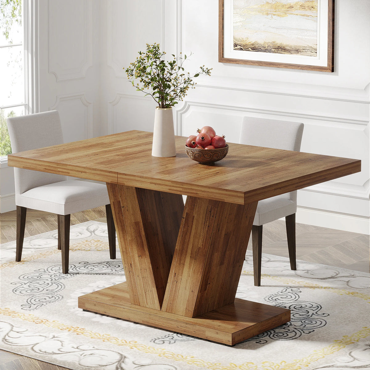Tribesigns Farmhouse Wooden Dining Table With Heavy Duty Pedestal