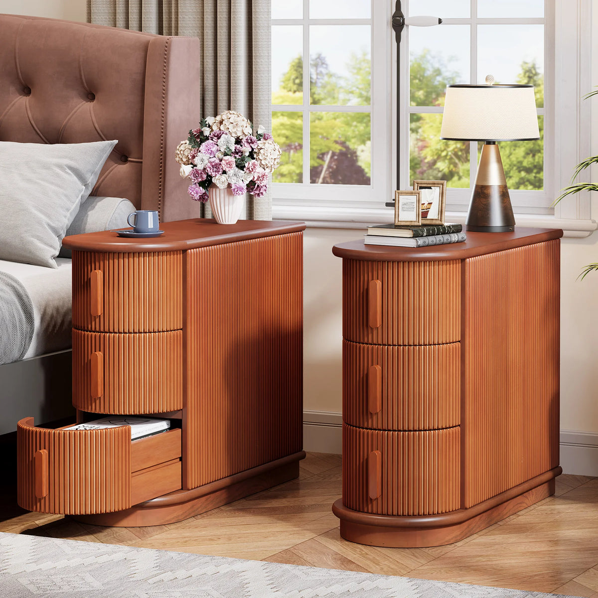 Tribesigns Solid Wood End Table With Three Drawers