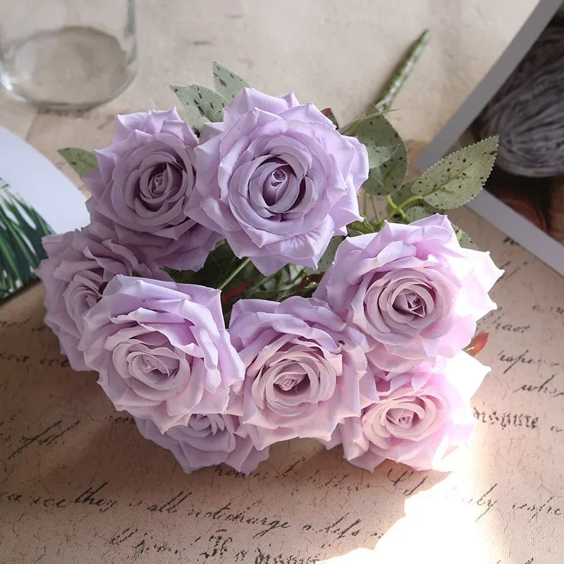 Artificial Rose Bouquet Nine Heads For Wedding And Home Decor