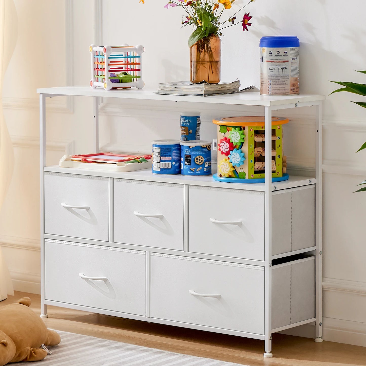 MCQ TV Stand Dresser With Five Fabric Storage Drawers