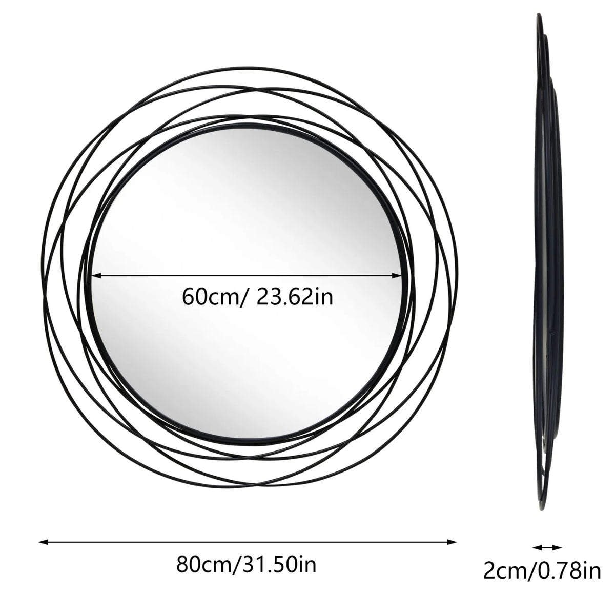 Decorative Round Wall Mirror With Iron Wire Frame For Home Decor