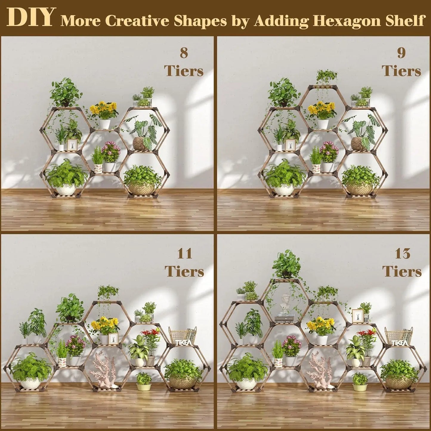 Hexagonal Wooden Plant Stand for Indoor and Outdoor Use