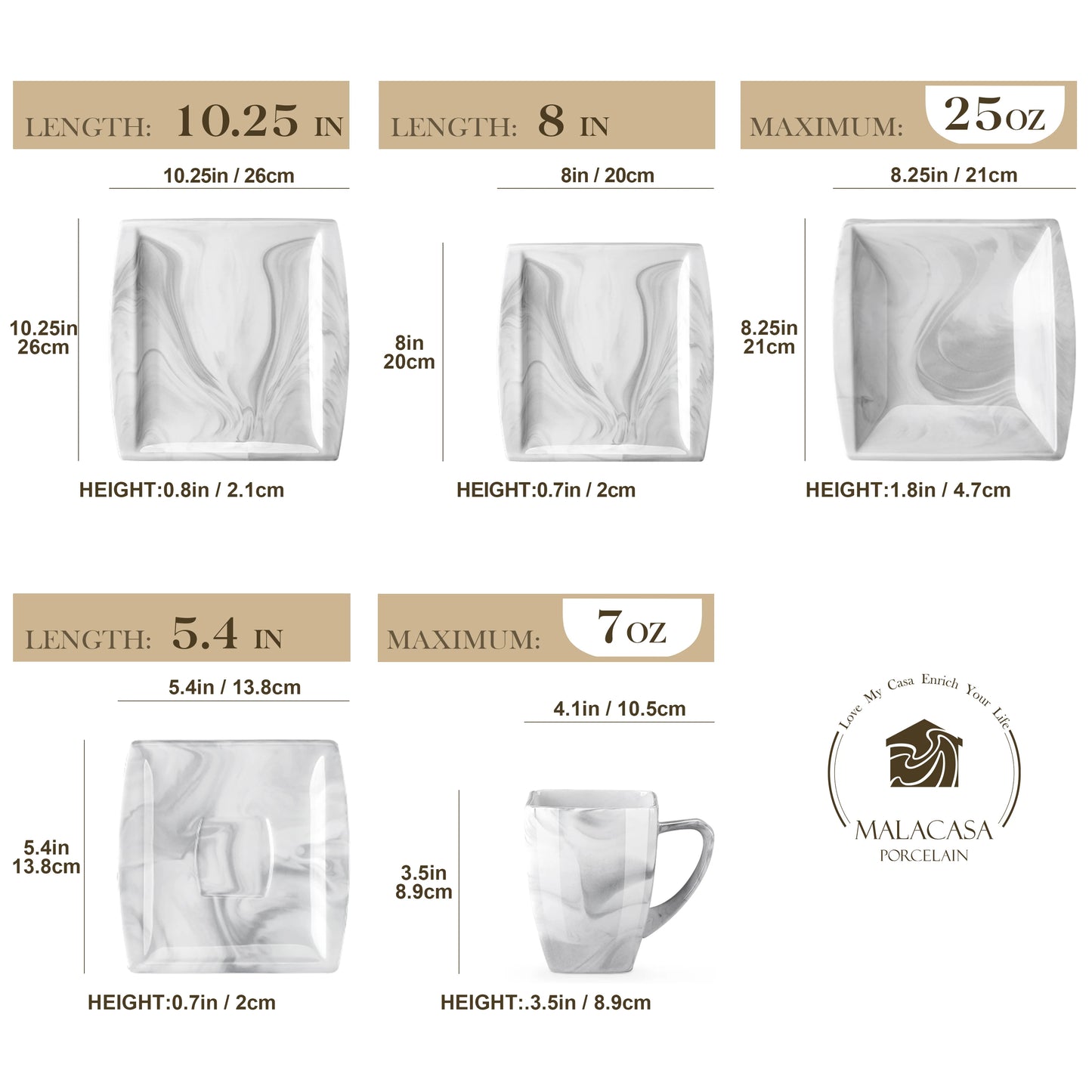 MALACASA Porcelain Dinnerware Set Service For 12 Modern Tableware