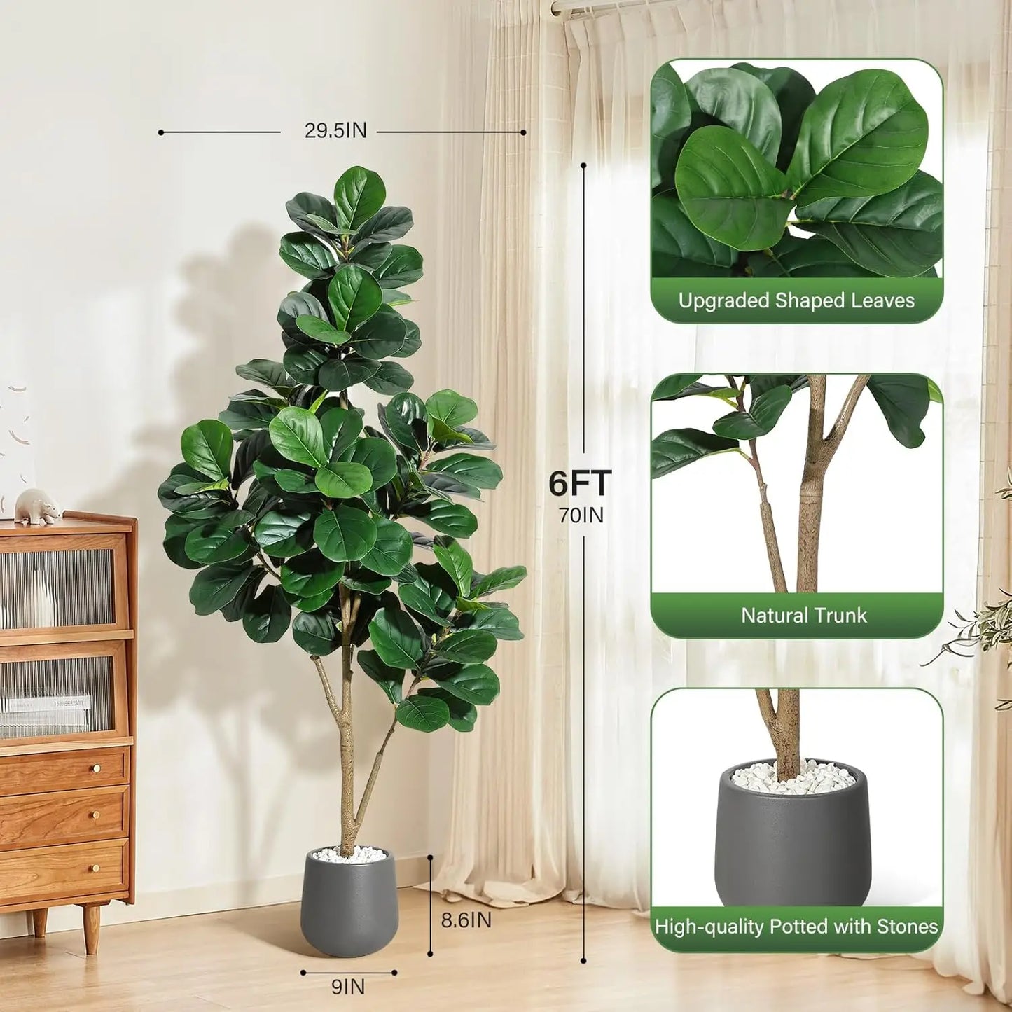 HiMISS Fiddle Leaf Fig Tree Artificial In Planter Decorative