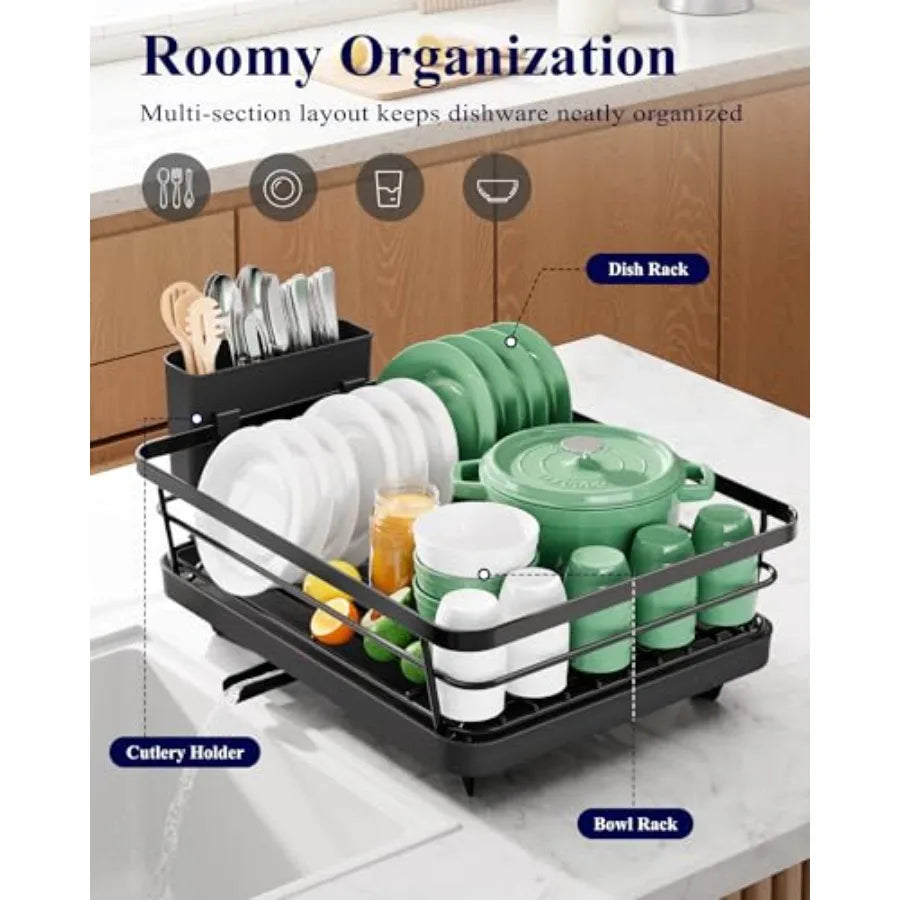 Stainless Steel Dish Drying Rack With Cutlery Holder For Kitchen