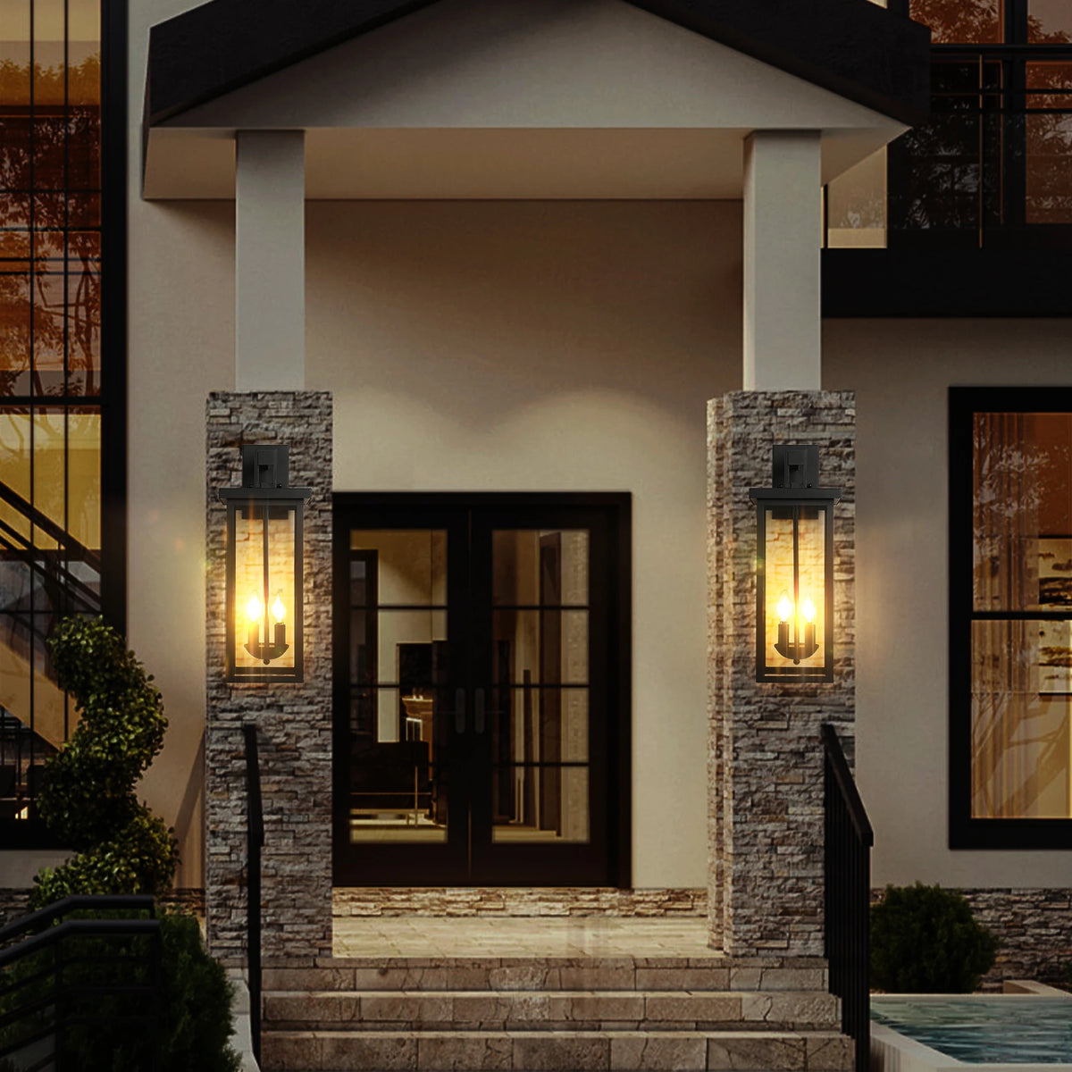ARLGSITE Outdoor Wall Lantern With Dusk To Dawn Sensor And Glass Panels
