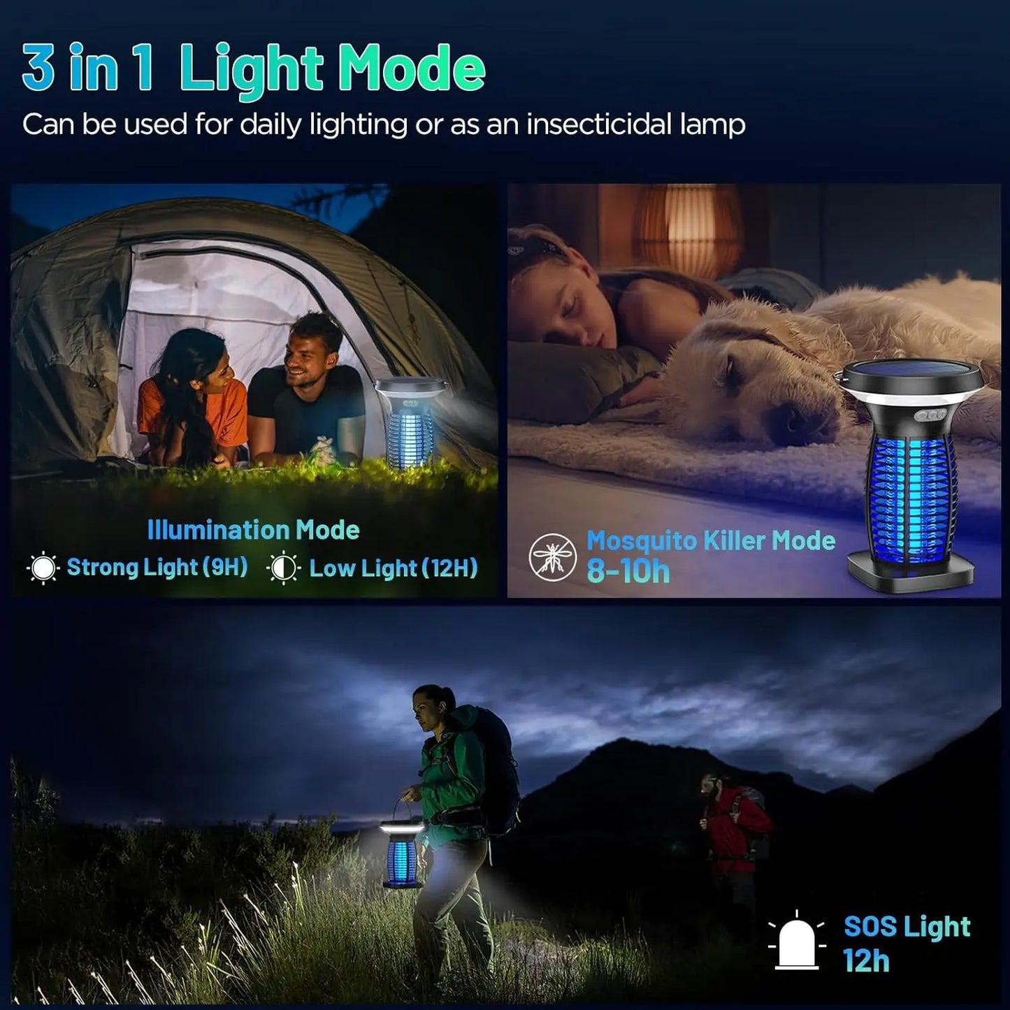 Solar Bug Zapper Outdoor Waterproof Mosquito Killer With Solar Panel