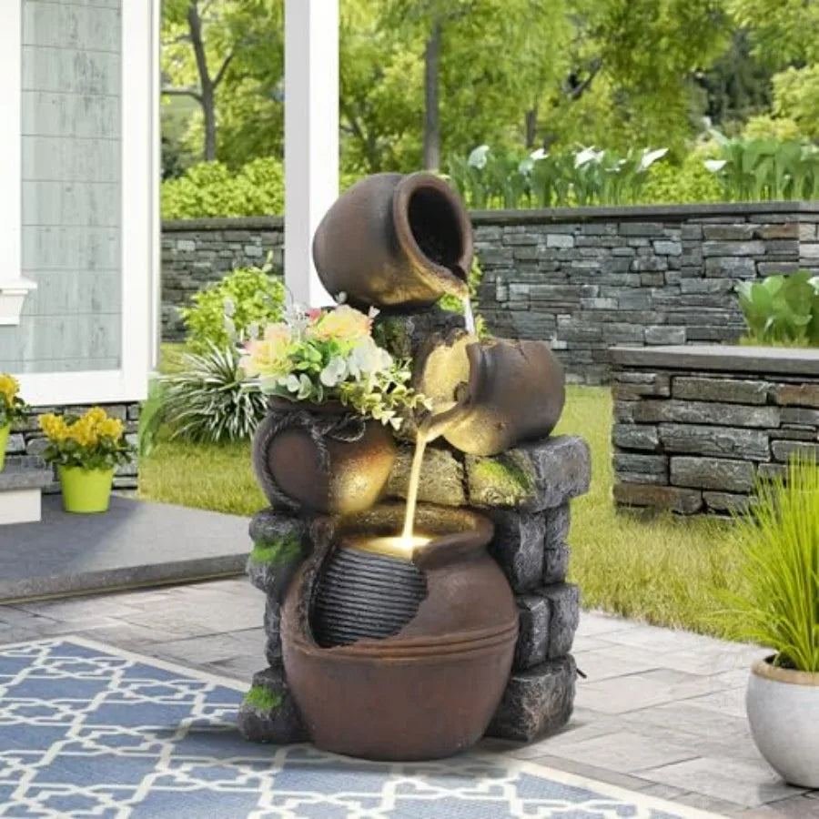 4-Tier Cascading Water Fountain With LED Lights And Pump