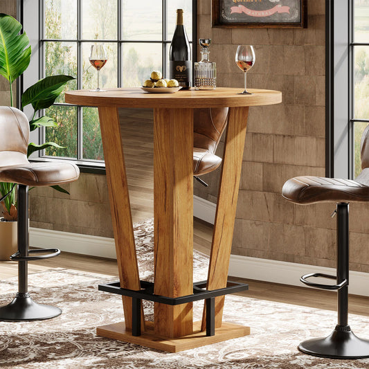 Tribesigns Round Bar Table, 39.4" H Circle High Top Bistro Pub Table with Metal Footrest for Small Spaces, Living Room, Kitchen, Small Space (Only Table)