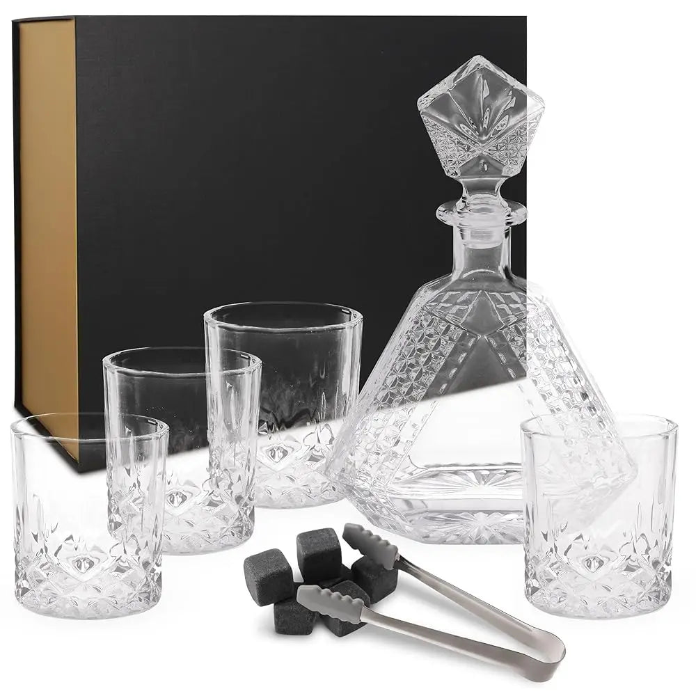 ZUIDID Pyramid Whiskey Decanter Set With Four Glasses