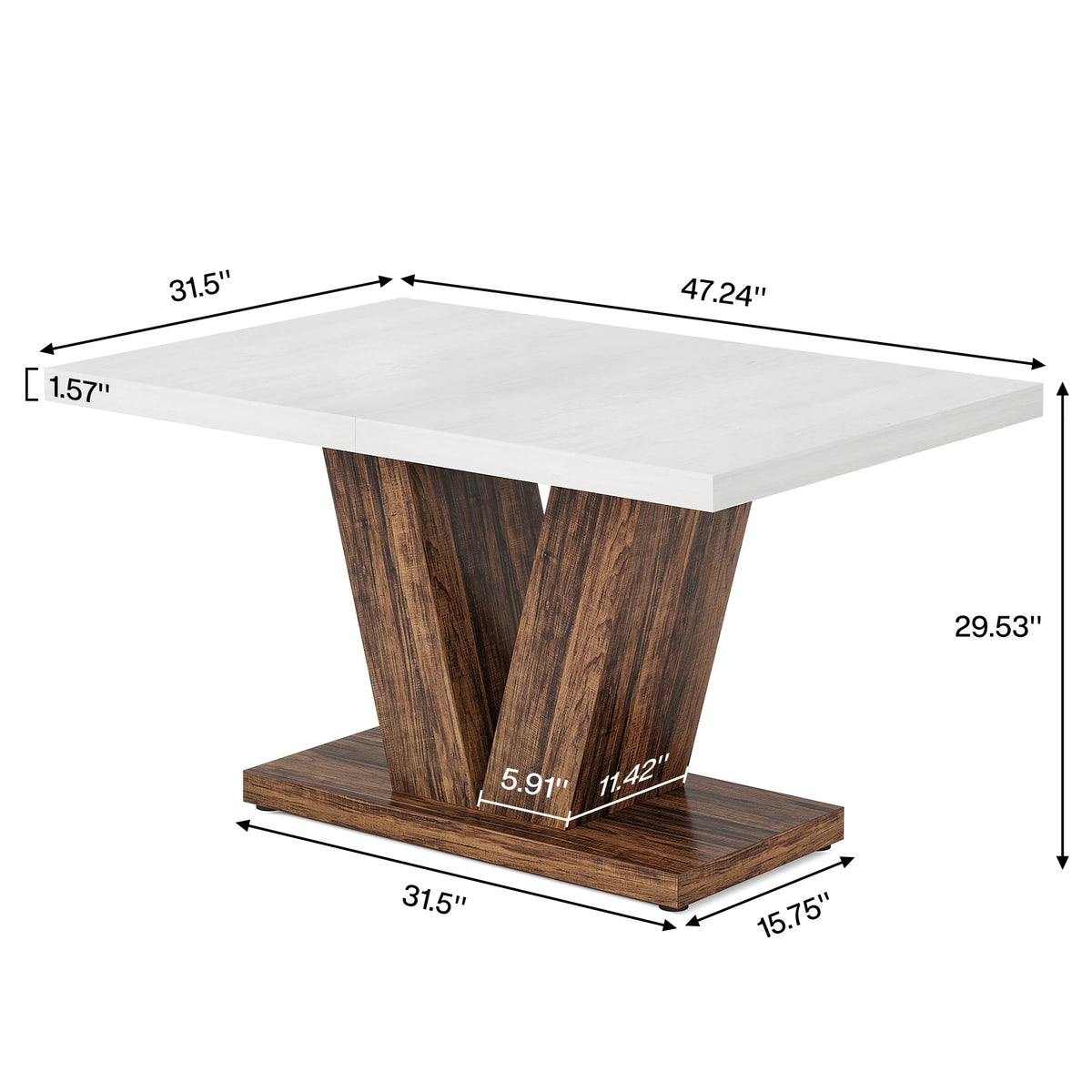 Tribesigns Farmhouse Wooden Dining Table With Heavy Duty Pedestal