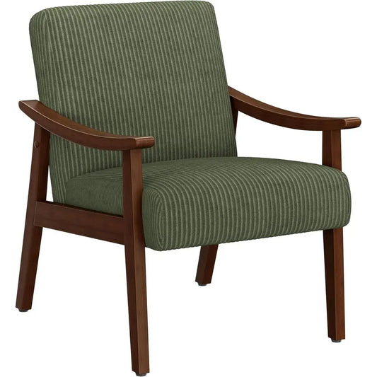 Corduroy 'Earn' Armchair - Century Style High Back Reading Leisure Chair with Solid Wood Legs for Living Room & Bedroom