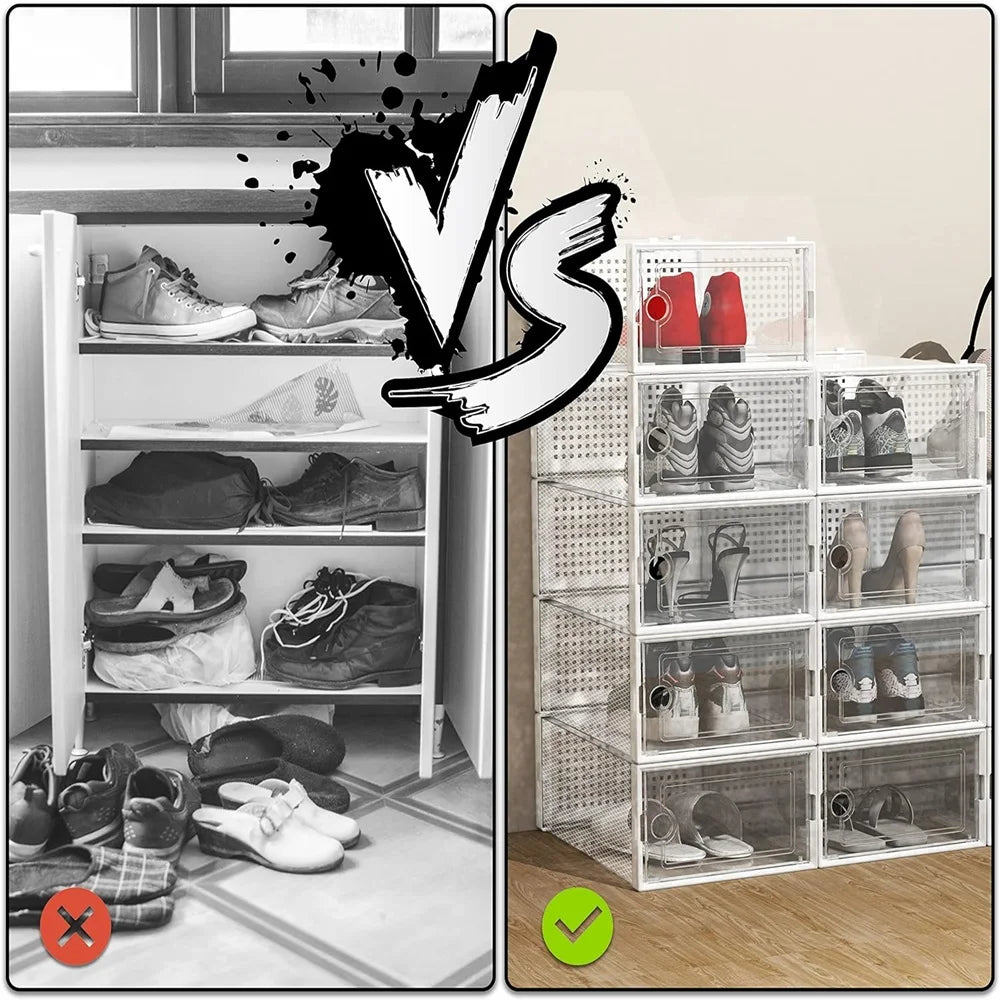 24pcs Stackable Plastic Shoe Storage Boxes Dustproof Transparent Organizer