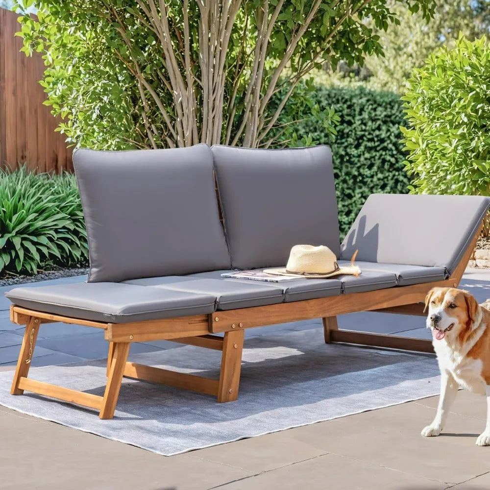 Devoko Acacia Wood Convertible Couch With Removable Cushions And Pillows