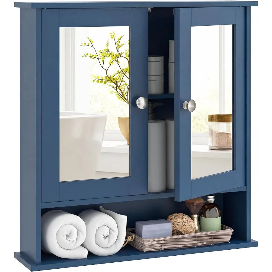 Tangkula Bathroom Medicine Cabinet With Mirror, Wall Mounted Wooden Hanging Organizer With Doors And Shelves, Bathroom Wall Mirr