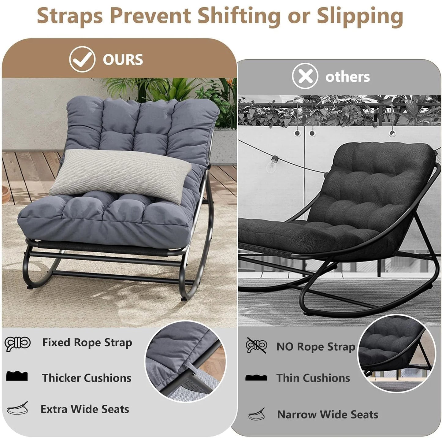HiMISS Outdoor Papasan Rocking Chair With Waterproof Cushion