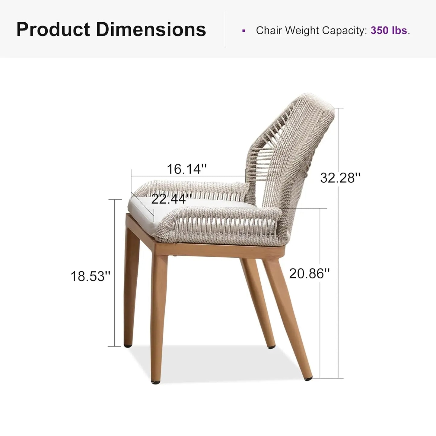 Modern Aluminum Outdoor Dining Chair Set 2pcs Wicker Patio Furniture with Cushions for Garden Porch, Custom