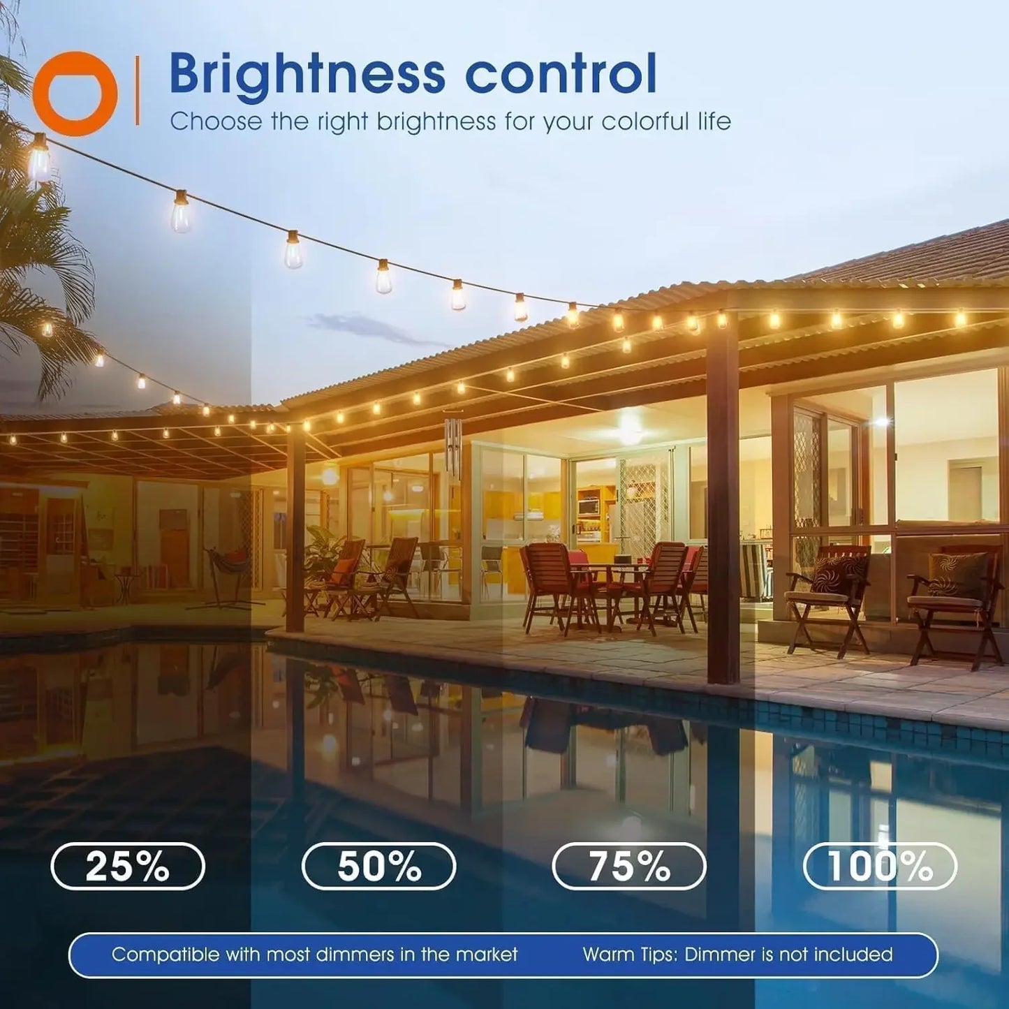 MIMIRGB Outdoor String Lights LED Waterproof Dimmable