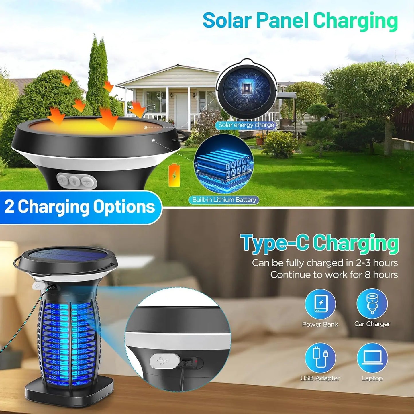 Solar Bug Zapper Outdoor Waterproof Mosquito Killer With Solar Panel