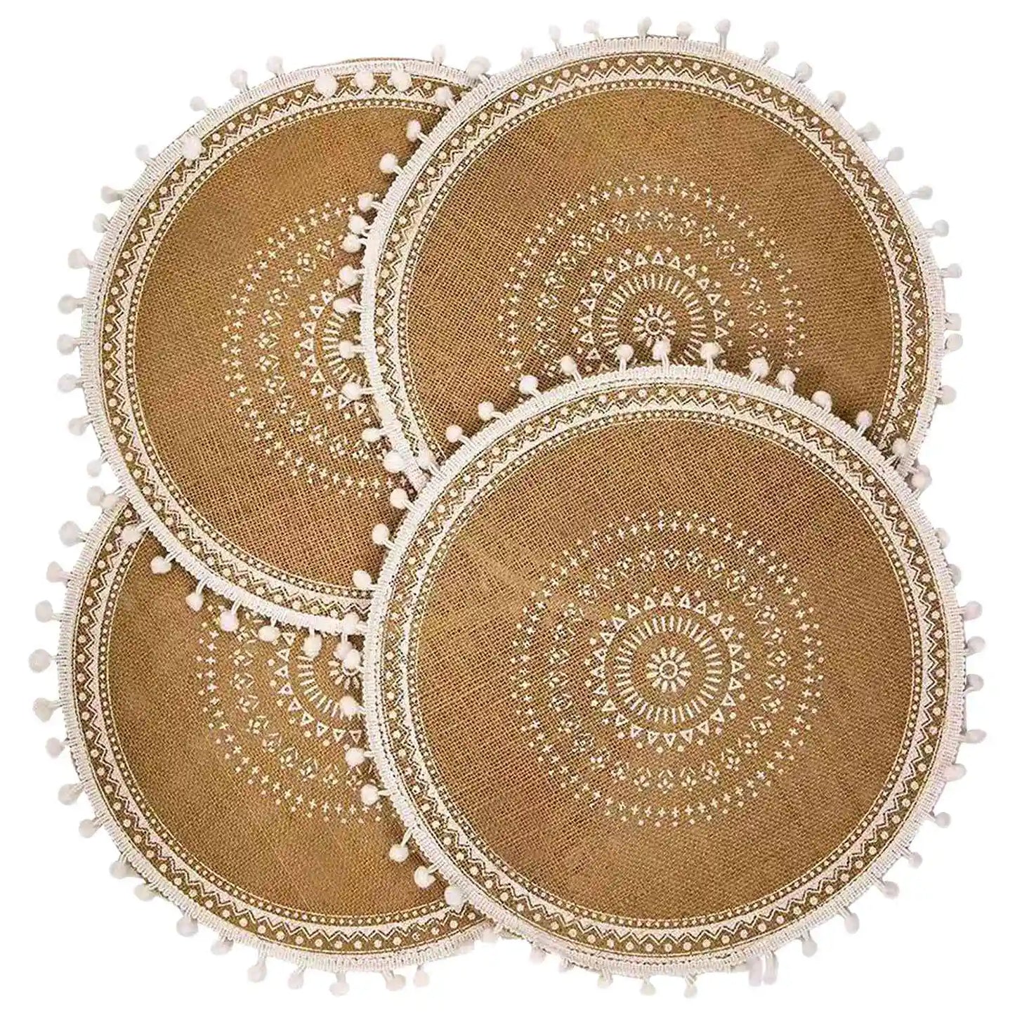 FGHGF Round Boho Placemats Set With Pompom Tassels