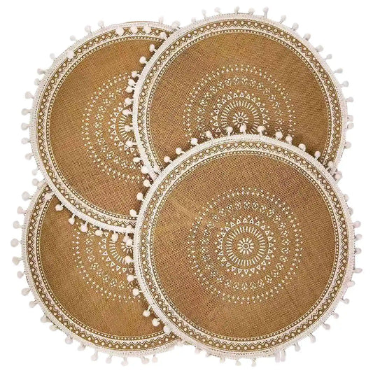FGHGF Round Boho Placemats Set With Pompom Tassels
