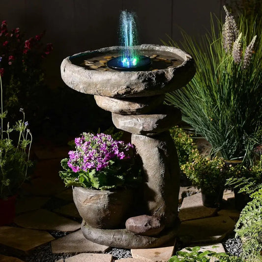 Outdoor Rock Waterfall Fountain With Planter And LED Lights