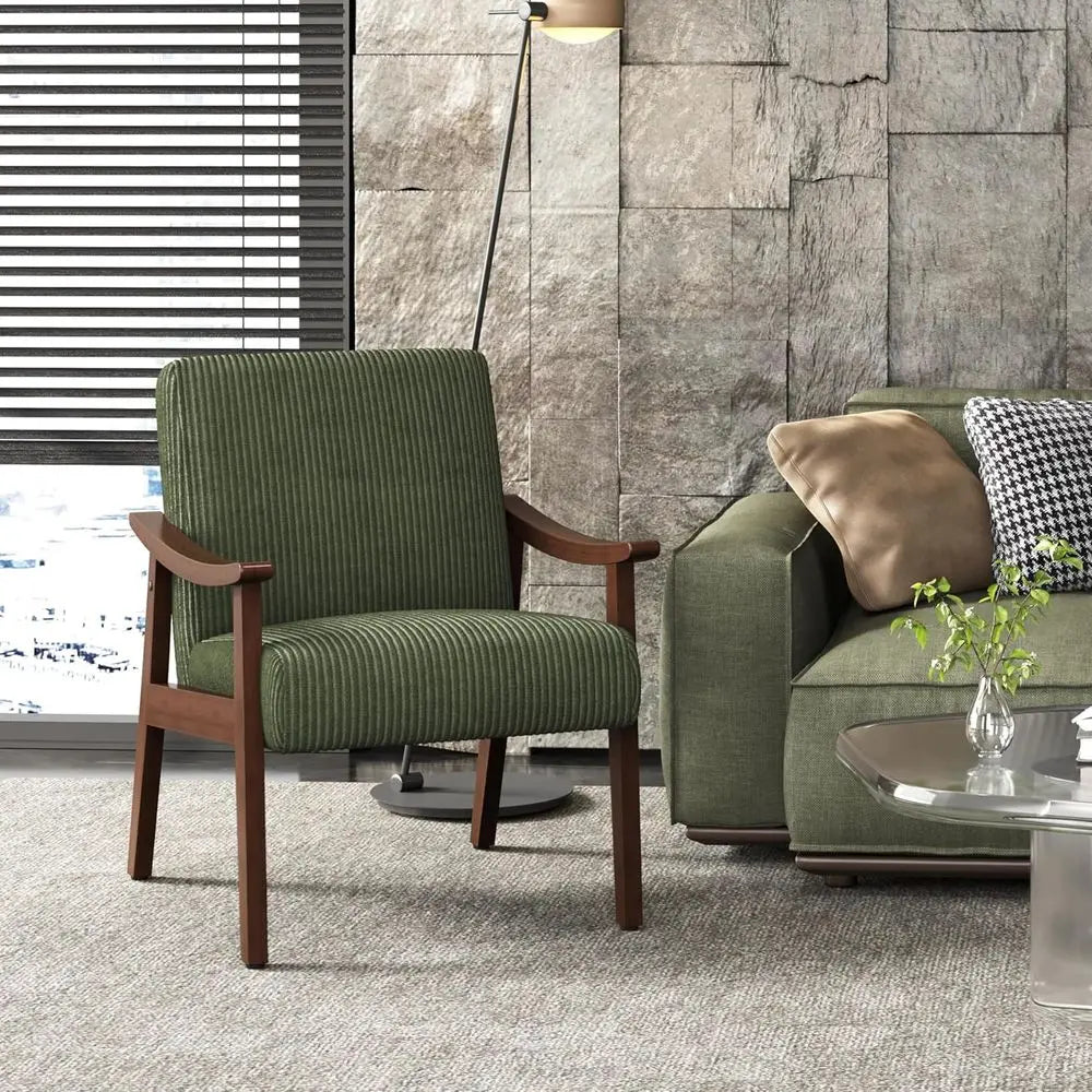 Corduroy 'Earn' Armchair - Century Style High Back Reading Leisure Chair with Solid Wood Legs for Living Room & Bedroom