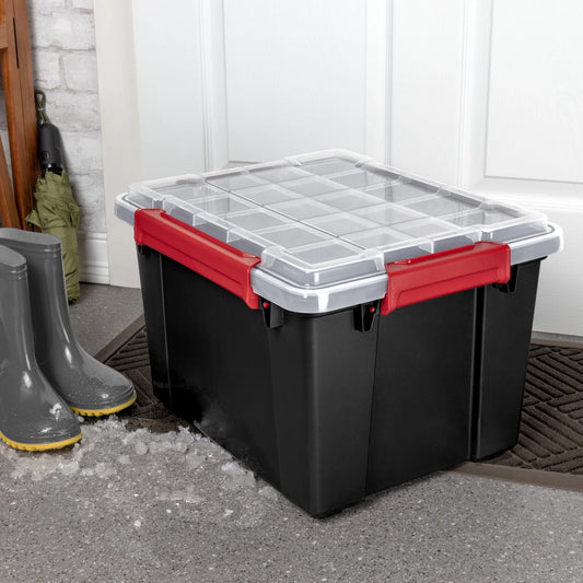 8.5 Gallon Waterproof Plastic Storage Bin with Lid, Gasket Seal & Durable Latches, Black Tote for Home, Garage, Outdoor Storage