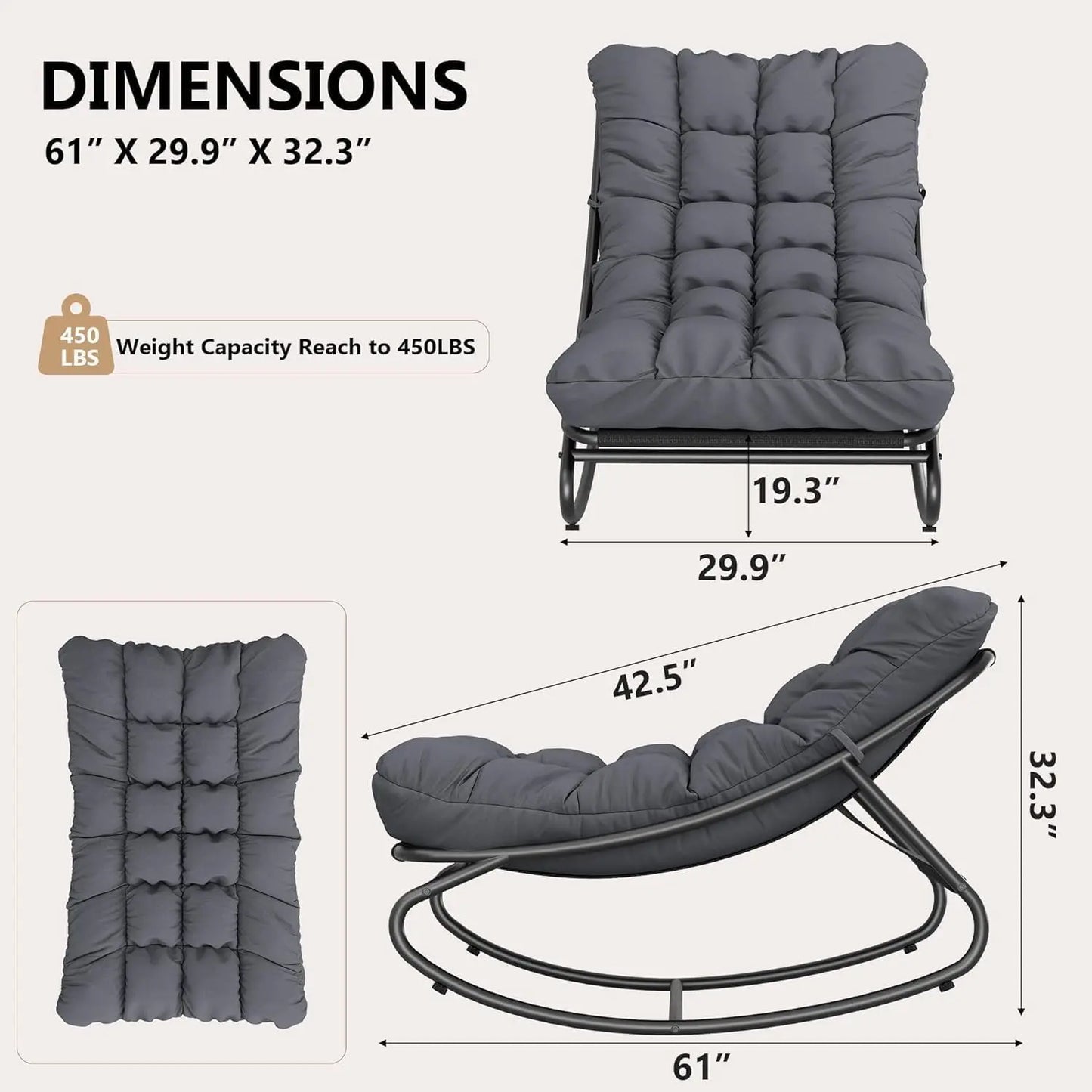 HiMISS Outdoor Papasan Rocking Chair With Waterproof Cushion