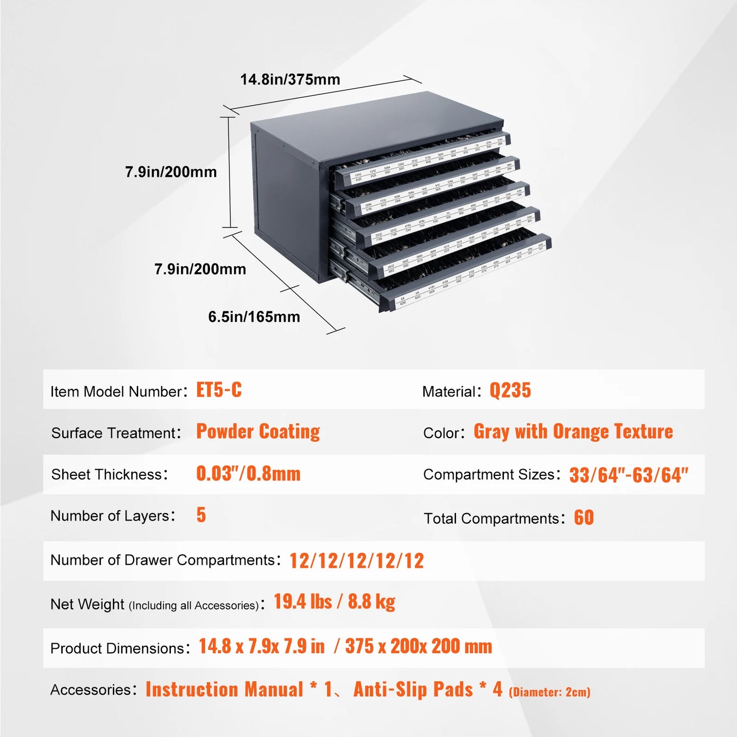 SucceBuy Steel Drill Dispenser Organizer Cabinet Storage Drill Bit Dispenser Cabinet Three-Drawer Drill Bit Organizer Cabinet