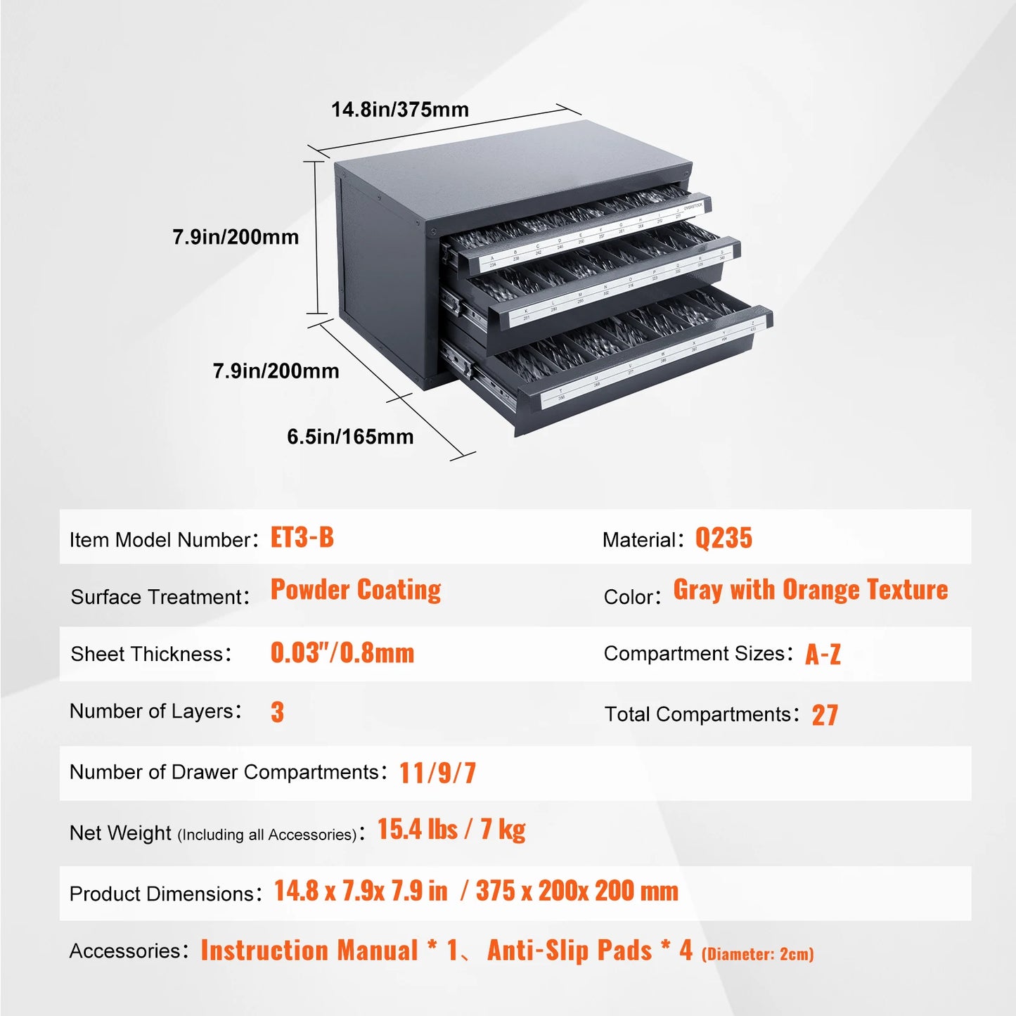 SucceBuy Steel Drill Dispenser Organizer Cabinet Storage Drill Bit Dispenser Cabinet Three-Drawer Drill Bit Organizer Cabinet