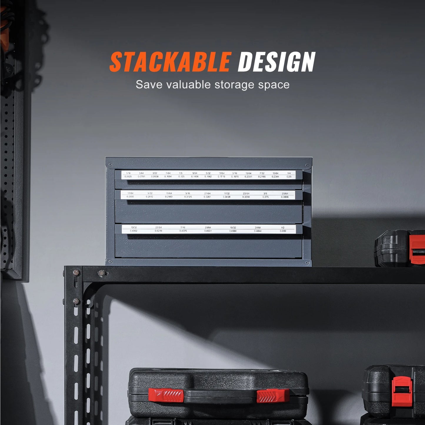 SucceBuy Steel Drill Dispenser Organizer Cabinet Storage Drill Bit Dispenser Cabinet Three-Drawer Drill Bit Organizer Cabinet