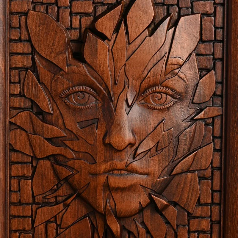 Handmade Wooden Wall Art Abstract Split Face Sculpture 3D Carved Relief