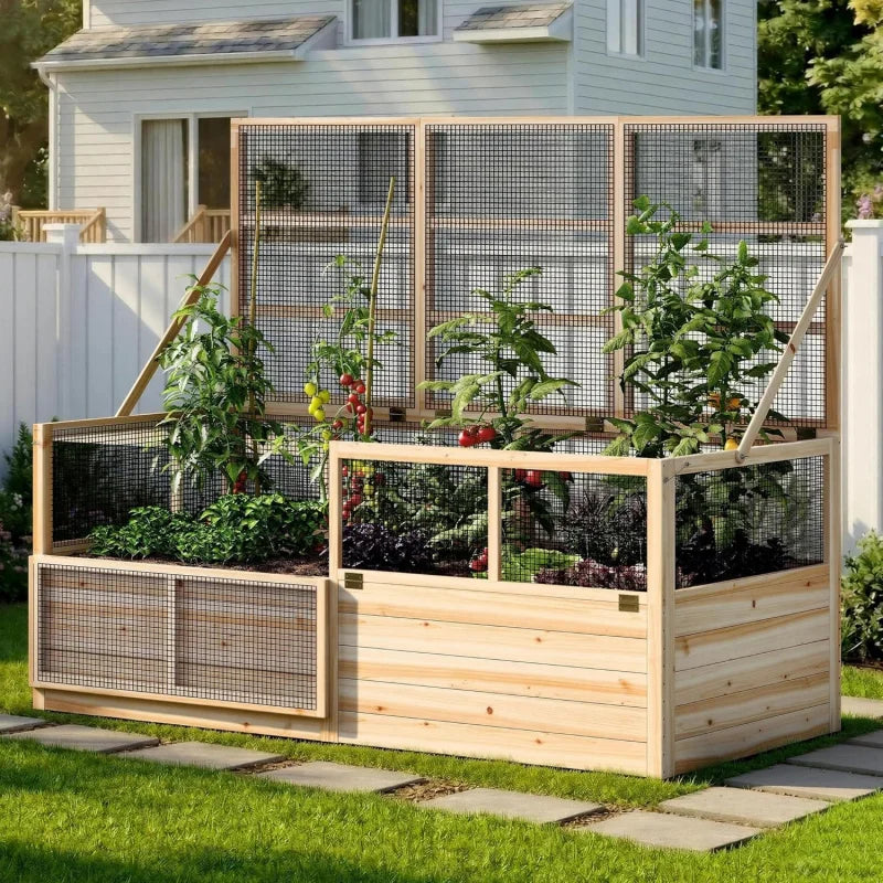 Raised Garden Bed With Hinged Fencing And Trellis Set