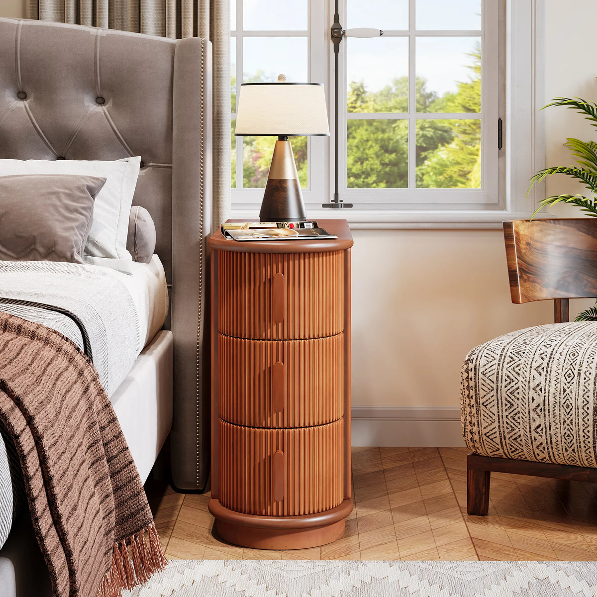 Tribesigns Solid Wood End Table With Three Drawers