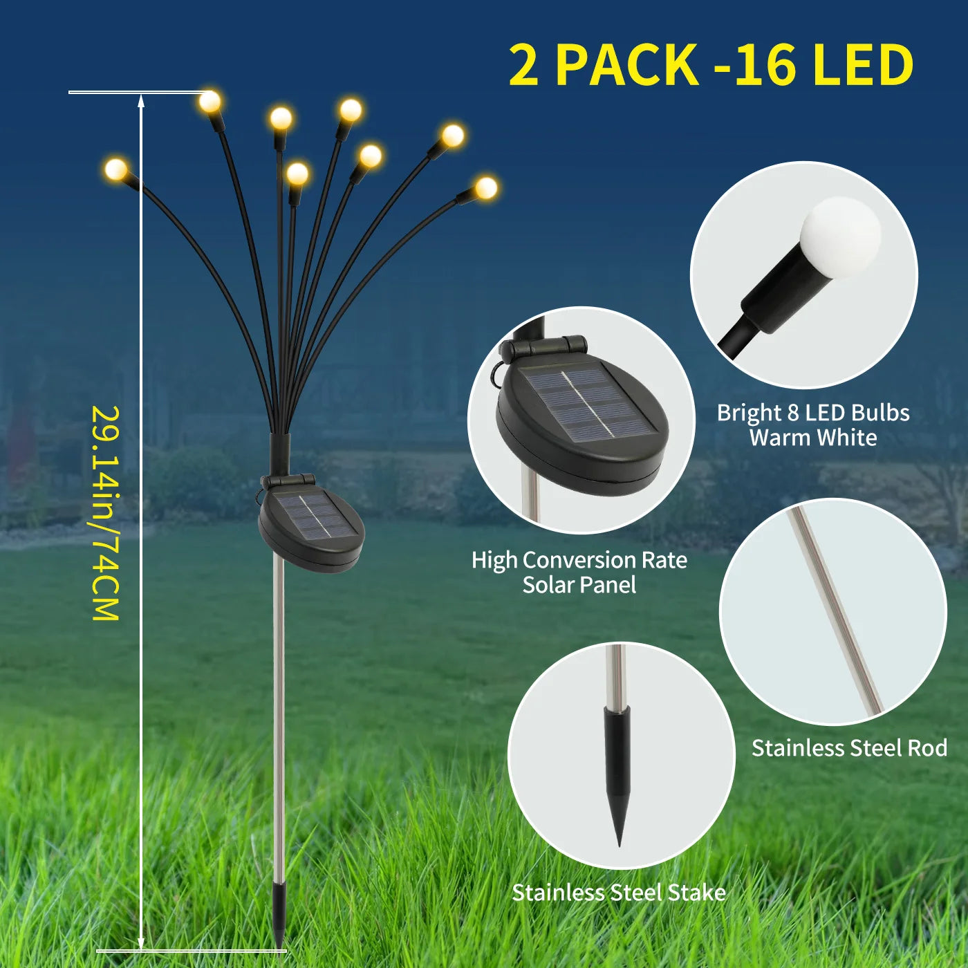 8-Head LED Solar Firefly Lights Outdoor Decorative Garden Pathway