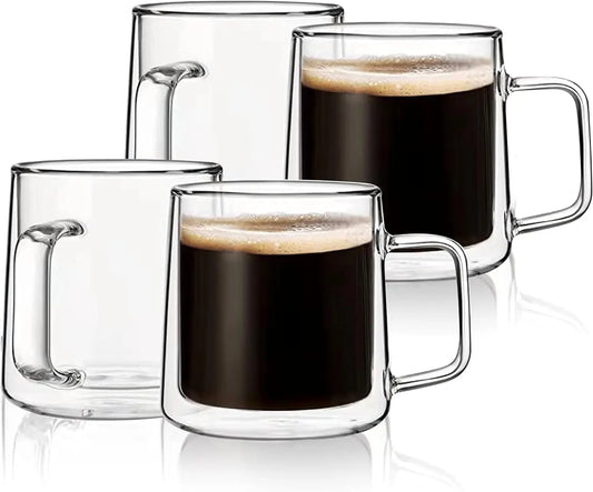 Double Wall Glass Coffee Mugs With Handle Set Of 4