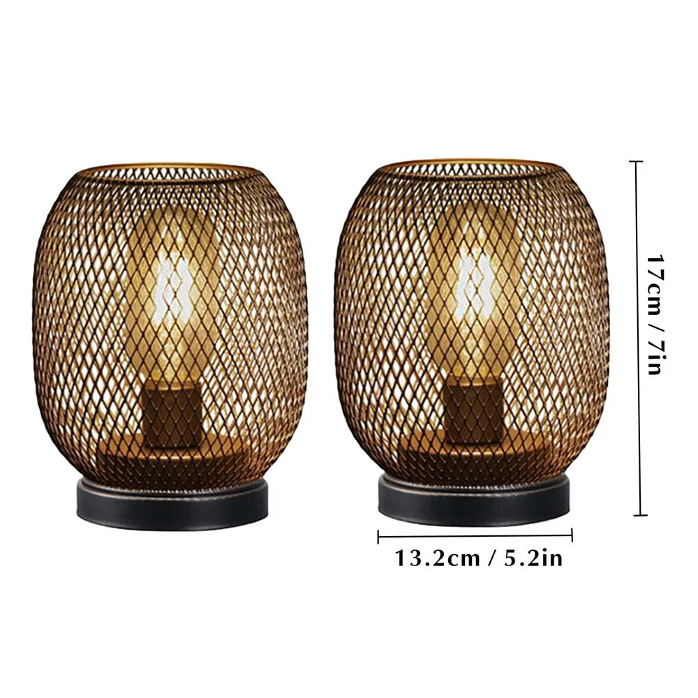 NEWIMAGE Metal Cage Table Lamp LED Lantern Battery Powered