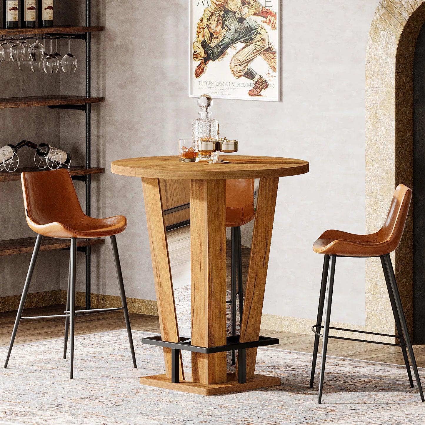 Tribesigns Round Bar Table, 39.4" H Circle High Top Bistro Pub Table with Metal Footrest for Small Spaces, Living Room, Kitchen, Small Space (Only Table)