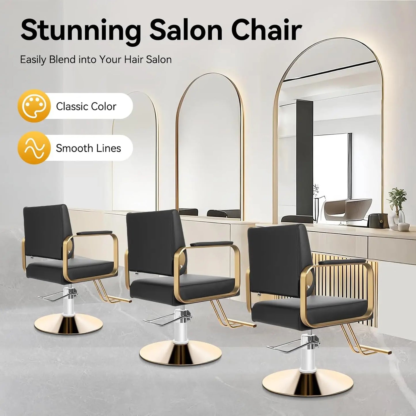 Professional Reclining Chair w/Footrest Hydraulic Barber Chair, 440lbs Adjustable Salon Beauty Spa Hair Styling Chair 360 Degree Swivel Height for Hair Salons (Black Gold)