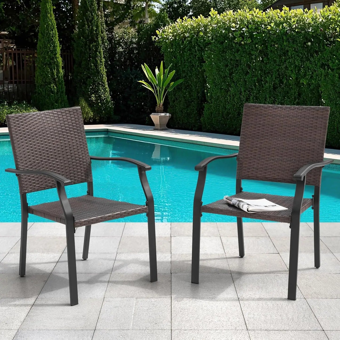 Stackable Metal Patio Dining Chairs with Armrest, Outdoor Garden Backyard Deck Poolside Bistro Set of 2, Black, Custom