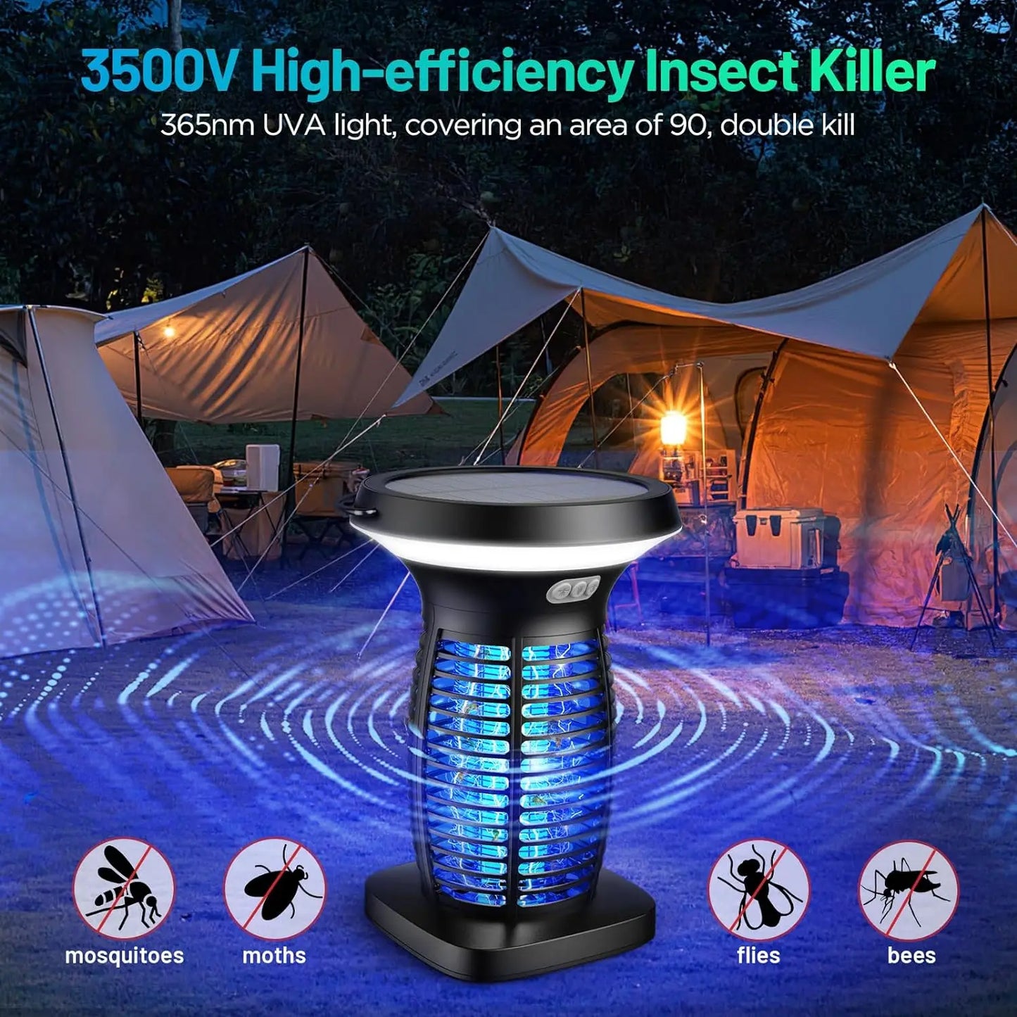 Solar Bug Zapper Outdoor Waterproof Mosquito Killer With Solar Panel
